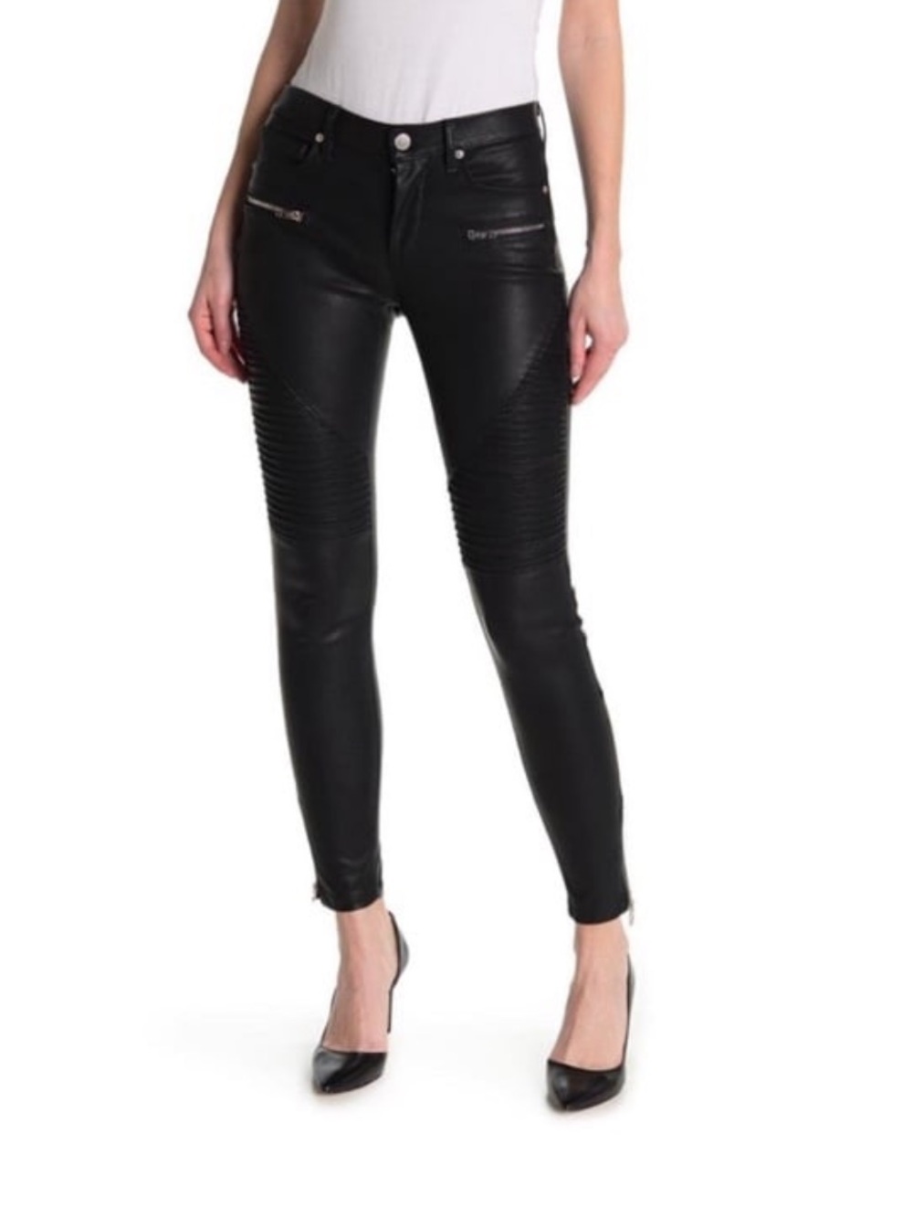 Black Moto-Style Faux Leather Skinny Pants, [BLANKNYC] Denim Black Vegan Motto